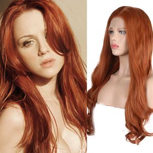 Hair Wigs Natural Wave Long Orange Brown Colored Heat Resistant Fiber Synthetic Lace Front Wigs for Women Cosplay Makeup Use Wig 240306