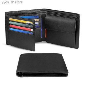 Money Clips % Genuine Leather RFID Blocking Slim Trifold Men Wallets with Coin Pocket and ID Window Minimalist Wallet for Men L240306