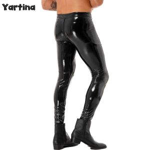 Herren-Hose mit Zweiwege-Reißverschluss im Schritt, Clubwear, Lackleder, Moto-Biker-Röhrenhose, Leggings, Motorrad-Party-Strumpfhose 240315