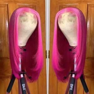 Parrucche per capelli Capelli rosa Taglio scalato Taglio dritto Parrucche anteriori in pizzo Capelli naturali Parrucca lunga diritta Cosplay Fibra di calore sintetica Viola 240306