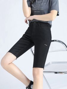 Damen-Shorts, Jeans, schwarze zerrissene Denim-Hosen, kurze Jeans, sexy, eng anliegende Löcher, Sommer, hohe Taille, hochelastische Reit-Zyklus-Shorts