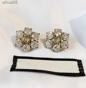 Stud Fashion Designer Crystal Rhinestone Earrings Ear Stud aretes have stamps brass material wedding 240306