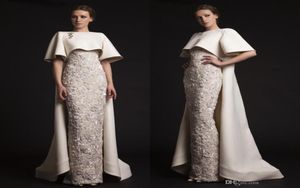 Luxury Krikor Jabotian Long Evening Dresses with Cape Beaded Appliques Elegant Evening Gowns Formal Red Carpet Dresses Evening Wea9424969