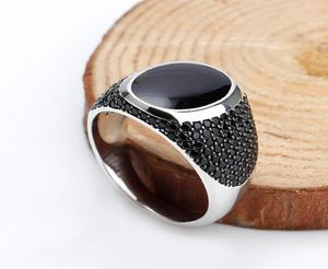 luxury Vintage 925 Sterling Silver Black Enamel Rings with Black Cubic Zirconia Stone Unique Ring for Men Women Fashion Jewelry Y2995208