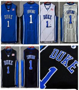 Erkek Duke Blue Devils 1 Kyrie Irving Koleji Basketbol Formaları Vintage Beyaz Mavi Siyah Dikişli Gömlekler SXXL6681710