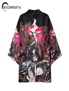 2020 Japanese Samuri Tryckt Kimono Women Harajuku Hip Hop Fashion Casual Streetwear Jacket Summer Loose Cardigan Kimono Men CX2004065351