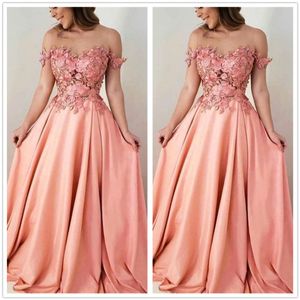 Scoop A-Line Long Prom Floor Length Flower Spets Applique Crystal Satin Evening Dresses Vestidos Fiesta de Noche BC10785