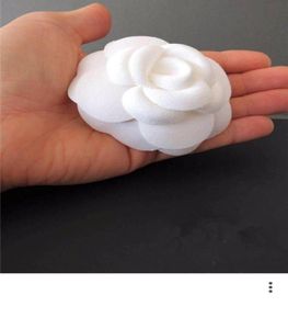 fabric flower DIY material Camellia white flower with sticker 10pcs a lot2470845