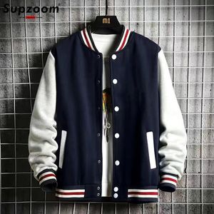 Supzoom ankomst mode fleece casual baseball uniform bomull skarvad vanlig rib hyls varumärke kläder bomberjacka män 240227