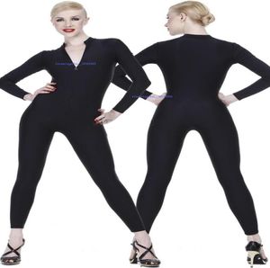Czarny Lycra Spandex Catsuit Costume Front zamek błyskawiczny Unisex seksowne body jogi kostiumów strój bez ręki stóp Halloween impreza Fanta2978519
