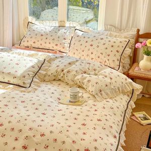Bedding Sets Cotton Korean Romantic Small Fragrance Flower Edge Set Of Four Pieces Pure Princess Girl Heart