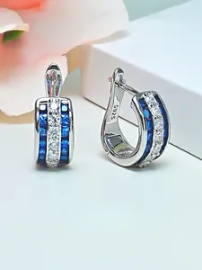 Серьги-гвоздики модные и роскошные в стиле Instagram из чистого серебра 925 пробы, красочный набор сокровищ с высокоуглеродистыми бриллиантами, свадебные украшения