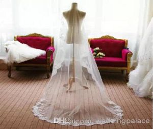 Billiga långa brudslöjor ett lager spetskant lång mode brudslöjor bröllop hög kvalitet ny slöja 8943856