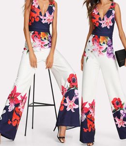 Women039s Jumpsuits Rompers 2021 Women Playsit Sexy Vneck Floral Jumpsuit Lady Clubwear Flower Summer Wide Nog Party Romper7740676