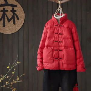 Mäntel Warme Winter-Damen-Daunenjacke, einreihige Pufferjacke, leichter Daunenmantel, koreanischer Chic, Langarm, Schwarz, Rot, Grün, Weiß