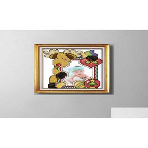 Ferramentas de artesanato Natal cervos po quadro adorável pintura dos desenhos animados contados impressos em lona dmc 14ct 11ct cruz ponto bordado conjunto embr dh37m