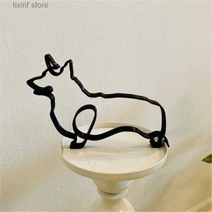 Oggetti decorativi Figurine New Dog Art Sculptur minimalista metallo cane animale cane gatto ornamento artigianale T240306