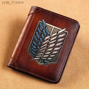 Money Clips High Quality Genuine Leather Wallet Attack on Titan Symbol Printing Card Holder Male Short wallets BK770 L240306