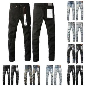 Jeans viola da uomo Jeans firmati Moda motociclisti strappati in difficoltà Pantaloni cargo in denim da uomo Pantaloni neri