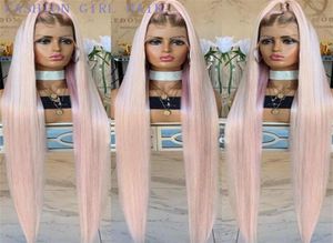 Ombre Long Straight Wigs Synthetic Light Pink Lace Front Wigs For Women Hair With Brown Roots Heat Resistant Fiber Wig5893862