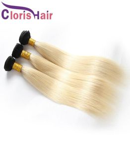 1B 613 Colored Silk Straight Human Hair Weave 3 Bundles Platinum Blonde Brazilian Virgin Extensions Blond Ombre Double Machine Wef5843663