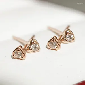 Stud Earrings Real 18K Gold Diamond Heart Mini Simple Natural Pure AU750 Fine Jewelry Gifts For Women