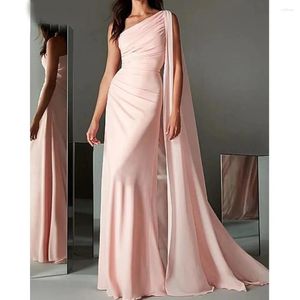 Abiti da festa Semplici lunghi monospalla da sera in chiffon con pieghe a tromba Abiti da ballo per donna Abiti da cerimonia da spiaggia da sposa formali