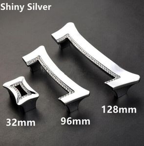 Fashion deluxe glass diamond handles silver chrome kitchen cabinet wardrobe dresser drawer handle crystal knobs 128mm 96mm 32mm5525637