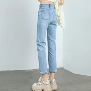 Kvinnors jeans mode kvinnor denim 8 9 full längd rak smal midja elastisk varumärkekvalitet klassisk sexig byxor kvinnlig