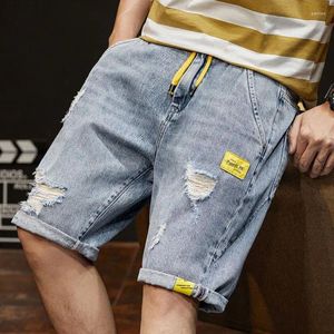 Herr shorts sommar tunna fem stycken byxor elastisk midja dragskot hål lösa plus storlek trend casual mode män kläder