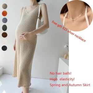 Klänningar gratis 925 gåva! Gravid kvinnors ärmlös tröja Tankklänning stickad smal V -hals Bodycon Midi Stretchable Elasticity Slim Fits