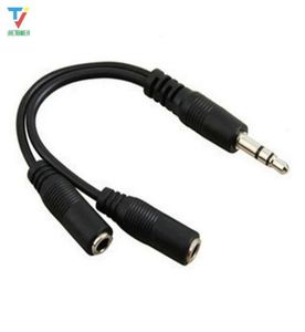 100pcslot 35mm STEREO Audio Univesal Man till 2 Female Headset Mic Y Splitter Earphone Cable Adapter för iPhone Android -hörlurar5863682