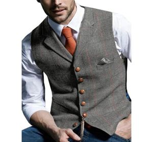 Gilet da uomo grigio Gilet di tweed Gilet con risvolto in lana a spina di pesce Gilet uomo Abito vintage Gilet formale Uomo Top27510247599403