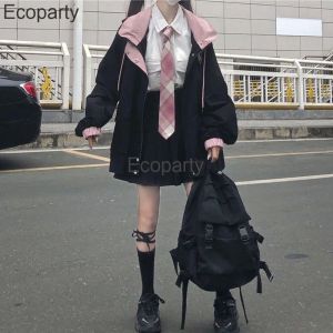 Jaquetas 2023 japonês kawaii jaqueta para mulheres outono outono rosa estilo preppy oversized casaco com capuz coreano moda casual outwear meninas