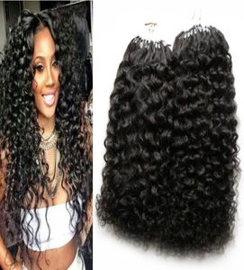 Afro Kinky Curly Micro Ring Loop Hair Extensions 1G Virgin Remy Indian Curly Hair 200g Naturalny kolor ludzki przedłużenie włosów 7310797