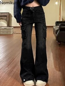 سروال جينز أزياء الجينز السوداء للهدوء العالي الخصر النحيف سراويل الدنيم Y2K بانالون فيم 27U667 240306