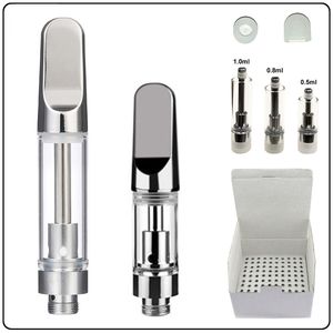 Chrom-Metall-TH205-Zerstäuber, silberne Keramikglaskartuschen, 0,5 ml, 0,8 ml, 1,0 ml, 510-Gewinde, Schraubverschluss, leere Vape-Wagen