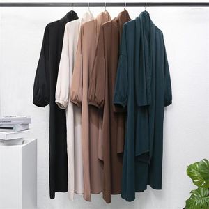 Roupas étnicas Mulheres Eid Muçulmano Abaya O Pescoço Lanterna Manga Kaftan Árabe Islam Modest Abayas Sólido Longo Robe Solto Marrocos Jalabiya Fitas