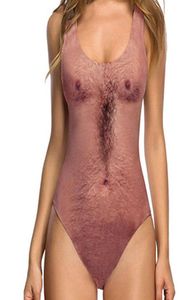 2019 Divertente costume da bagno donna Nake Stampa One Piece Backless Hairy Man Donna sexy Summer Bathing Servizio di sicurezza personale2000465