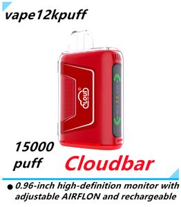 Оригинальная одноразовая электронная сигарета Cloudbar 15k Puff, 25 мл, электронная сигарета 15KPuff, умный экран, регулируемая сетчатая катушка, 650 мАч, Vape PenAir, контроль потока