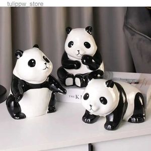 Decorative Objects Figurines Cute panda Ceramic handicraft ornaments Simulation animal sculpture Home decoration crafts ornaments Childrens room decoration