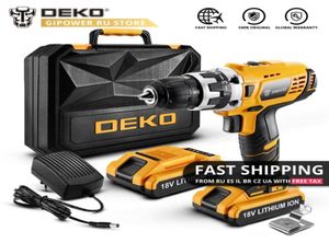 DEKO GCD18DU2 Trapano a batteria 18 V CC Batteria al litio a 2 velocità Cacciavite elettrico domestico fai da te Mini driver di alimentazione Set di utensili elettrici a LED3976570331