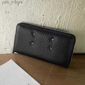 Money Clips 2023 Genuine Leather Wallet Hand Wax Line La wallet Long Zipper Bag La Hand Grab Ticket Holder L240306