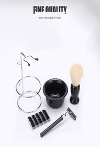 set per la cura della rasatura pennello supporto in acciaio inossidabile ciotola per sapone strumento professionale per barba baffi regalo per padre o uomo Lame per rasoio1947913