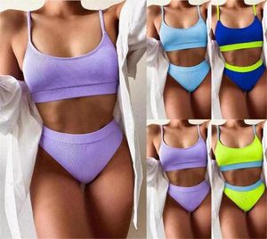 Women039s Costumi da bagno Sexy Bikini a vita alta Donna Solid Crop Top Costume da bagno Pad Costume da bagno brasiliano Biquini Push Up Bikini Blac4054217