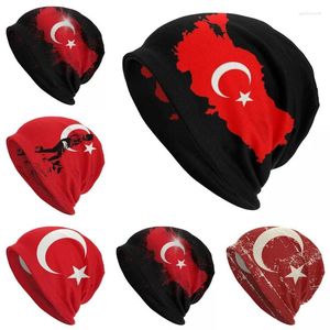 Berets Turkey Flag Map Beanie Cap Unisex Winter Bonnet Femme Knitted Hats Street Outdoor Turkish Moon And Star Skullies Beanies Caps