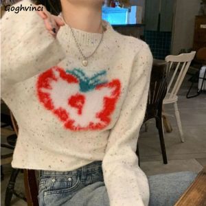 Pullovers Pullovers Women Autumn Winter AllMatch Vintage Korean Style Sweet Students Soft Casual Simple Tops Y2K Clothes Print Chic New