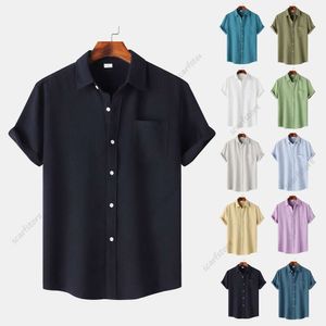 2024 verão de manga curta casual cardigan camisa masculina camisa de cor sólida