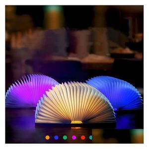 Party Favor USB Laddning Nattljus LED -bok Portable Wood Grain Creative Gift Folding Lighg Mini Colorf Christmas Gifts Drop Deliv Dhtsw