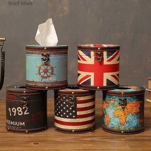 Tissue Boxes Napkins European style creative napkin suction box household large cylindrical rice shaped flag roll tissue box car mounted paper suction box T240306